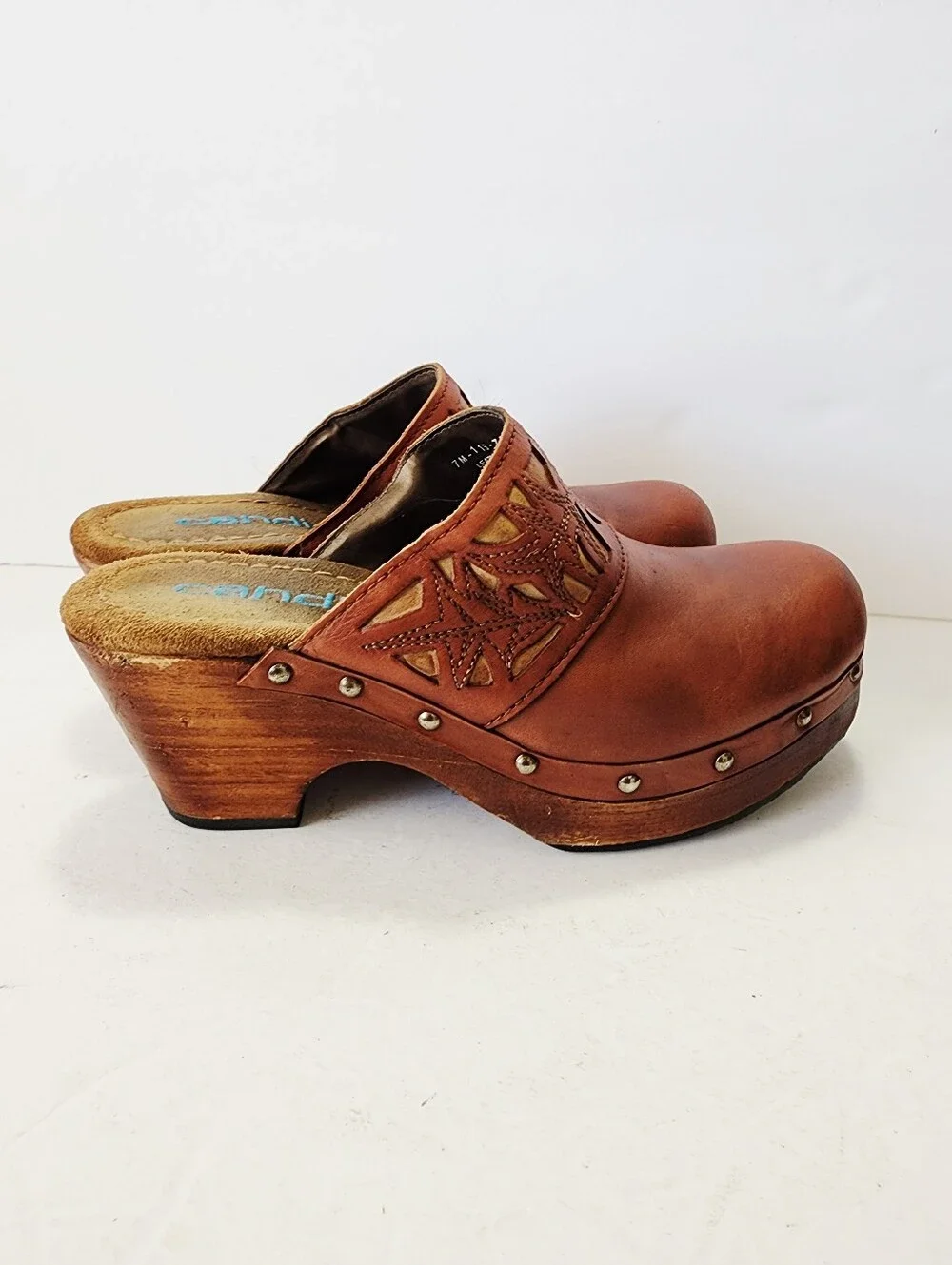 Candie's Y2K Brown Leather Studded Clog Mules Size 7 - Picture 4 of 9